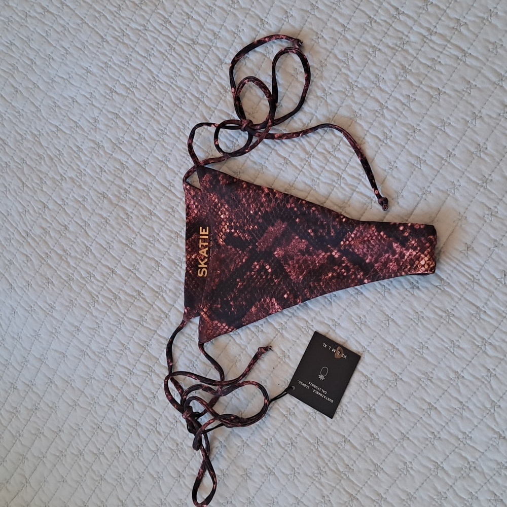 Skatie Burgundy Snake Print Bikini Bottom